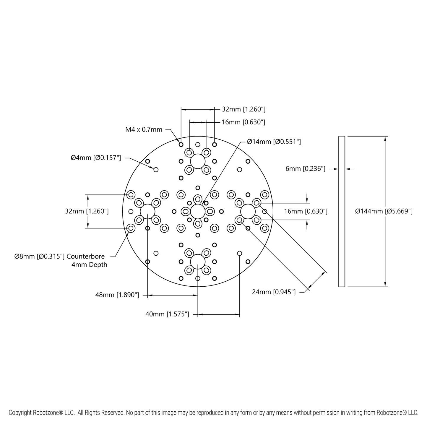 1140 Series Aluminum Baseplate (6mm Thickness, 144mm Diameter)