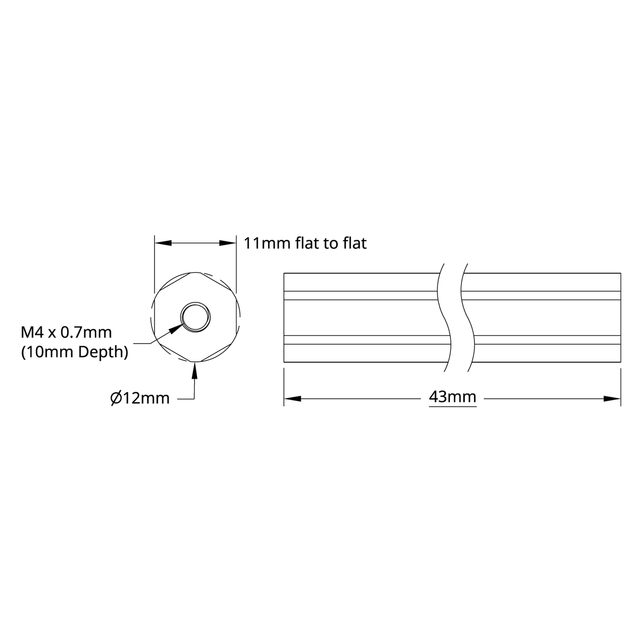 12mm REX™ Shaft (Aluminum, 43mm Length)