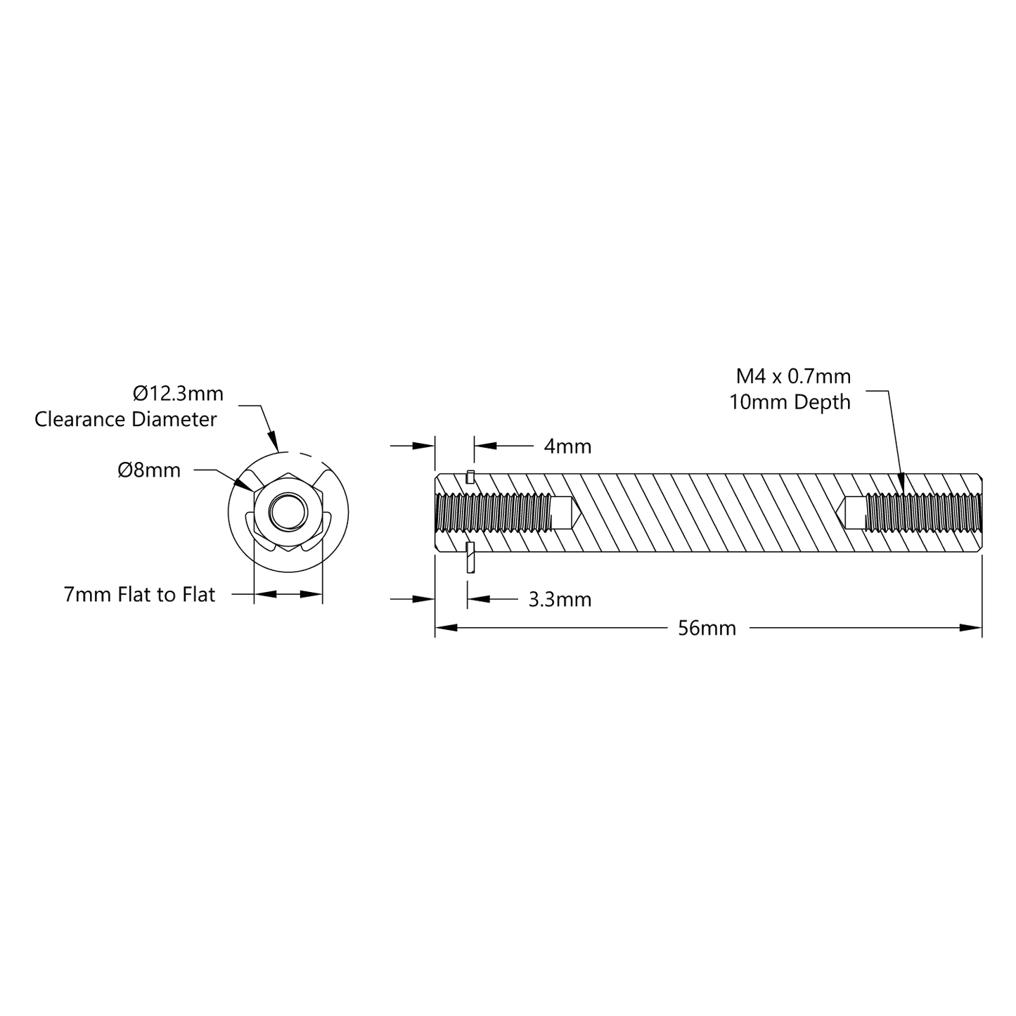 8mm REX™ Shaft with E-Clip (Stainless Steel, 56mm Length)