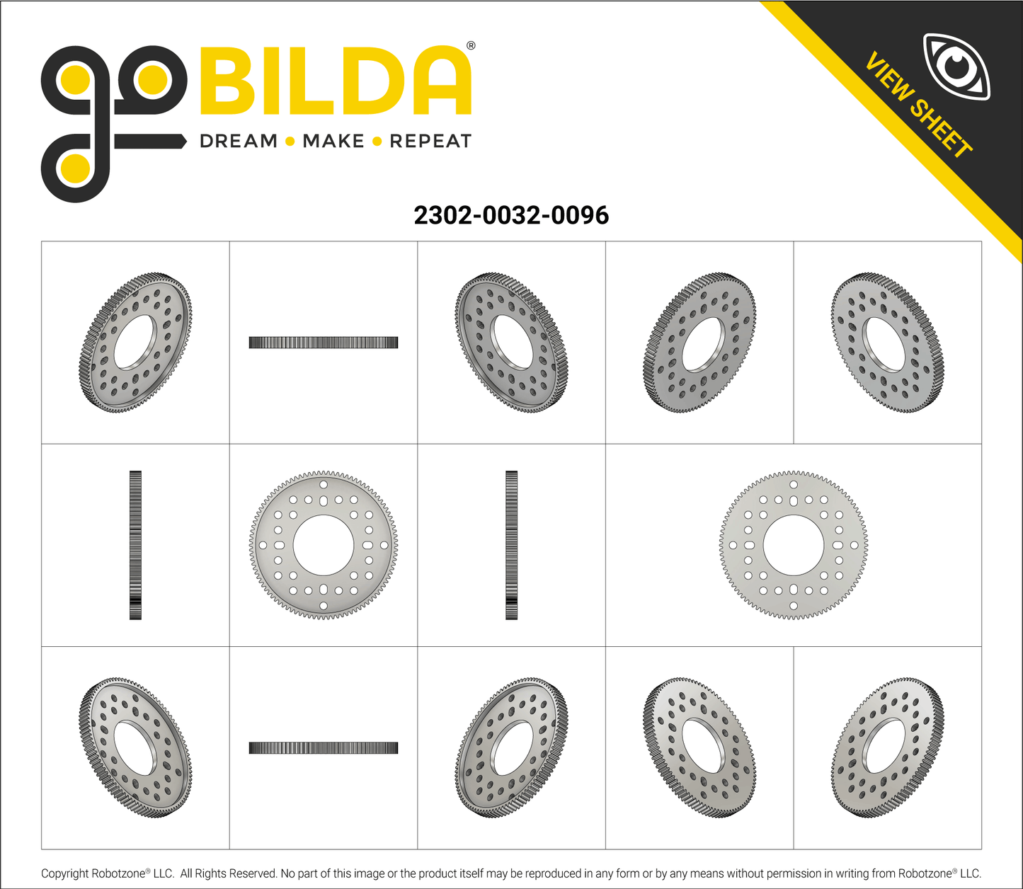 2302 Series Aluminum, MOD 0.8, Hub Mount Gear (32mm Bore, 96 Tooth)