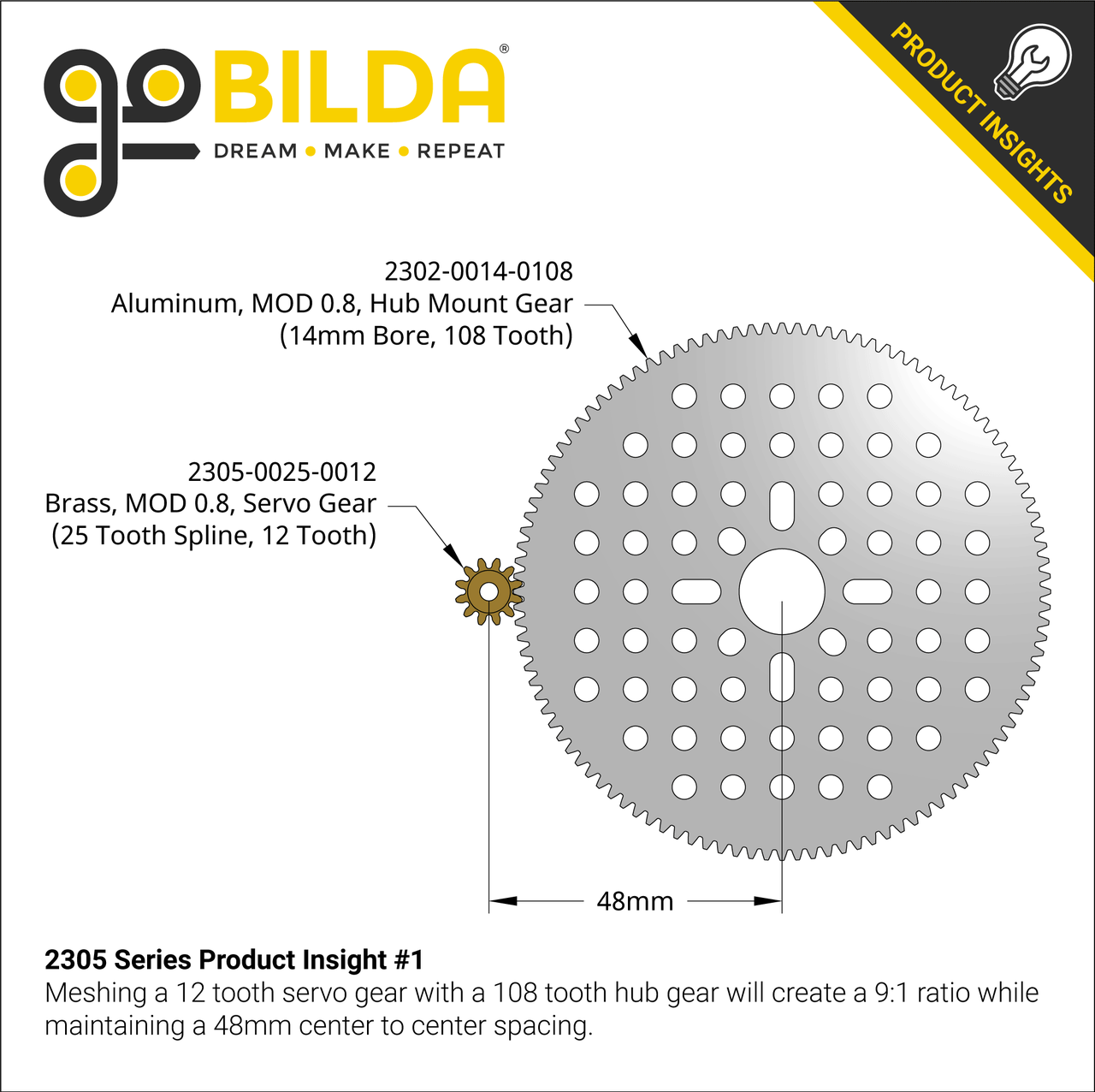 2305 Series Brass, MOD 0.8, Servo Gear (25 Tooth Spline, 12 Tooth)