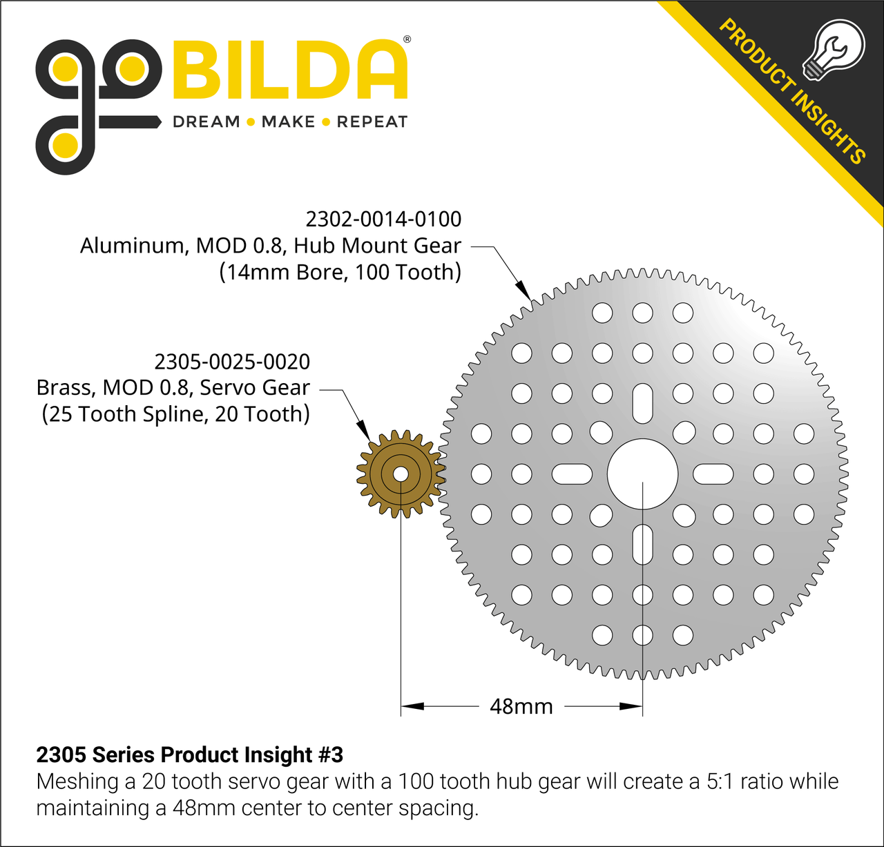 2305 Series Brass, MOD 0.8, Servo Gear (25 Tooth Spline, 20 Tooth)