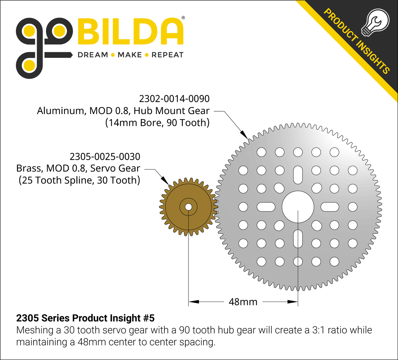 2305 Series Brass, MOD 0.8, Servo Gear (25 Tooth Spline, 30 Tooth)