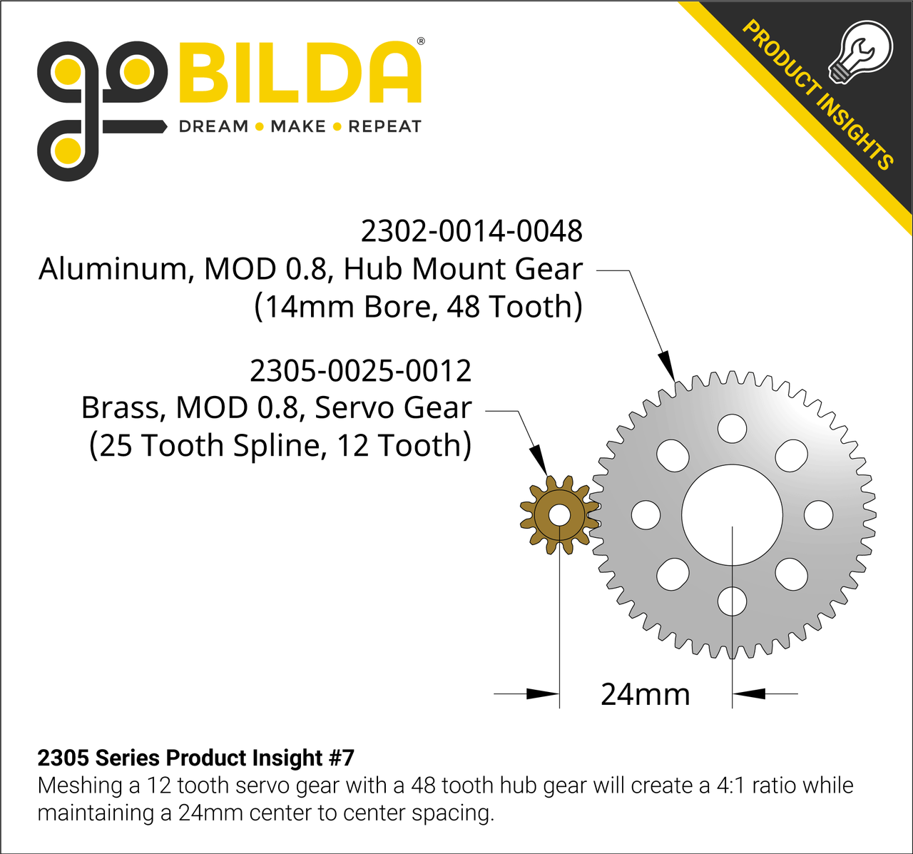 2305 Series Brass, MOD 0.8, Servo Gear (25 Tooth Spline, 12 Tooth)