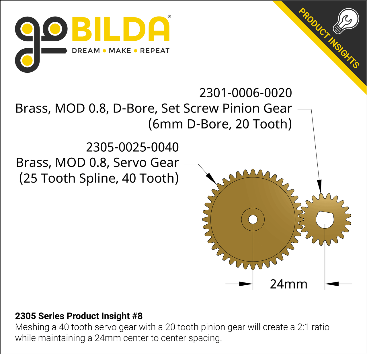 2305 Series Brass, MOD 0.8, Servo Gear (25 Tooth Spline, 40 Tooth)
