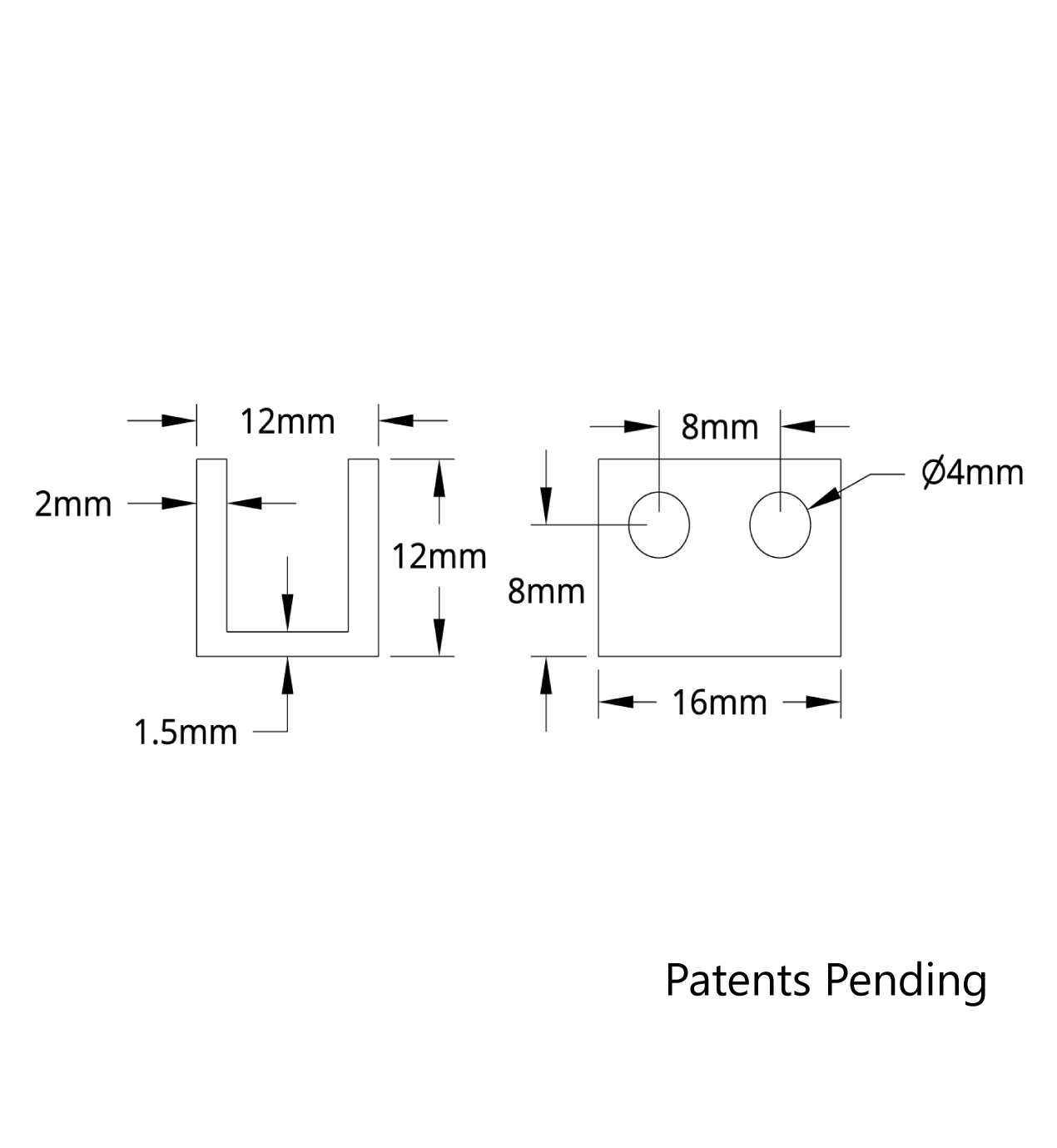 1101 Series U-Beam (2 Hole, 16mm Length)