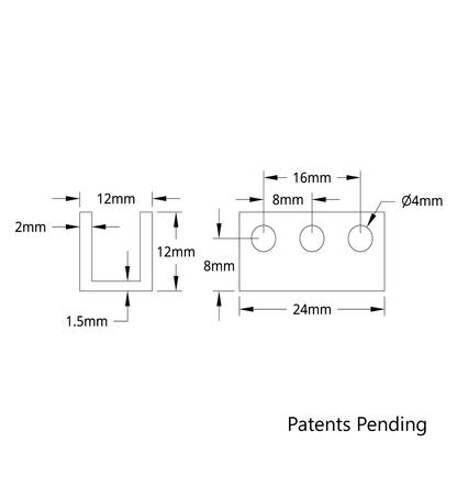1101 Series U-Beam (3 Hole, 24mm Length)
