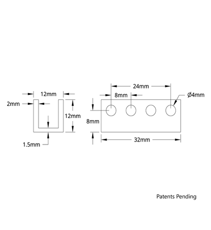 1101 Series U-Beam (4 Hole, 32mm Length)