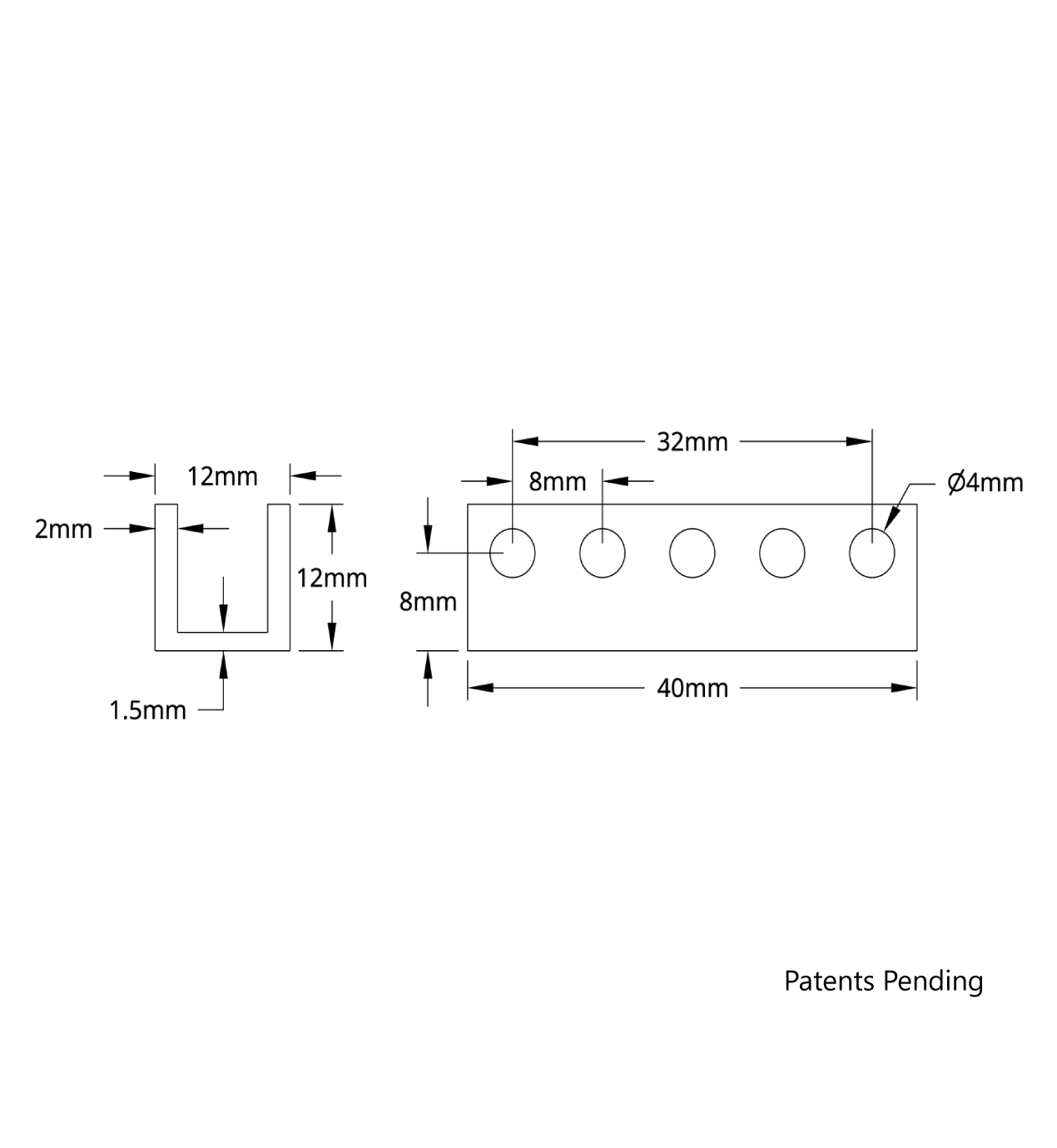 1101 Series U-Beam (5 Hole, 40mm Length)