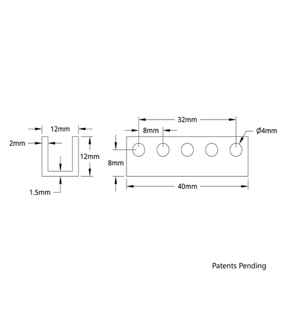 1101 Series U-Beam (5 Hole, 40mm Length)