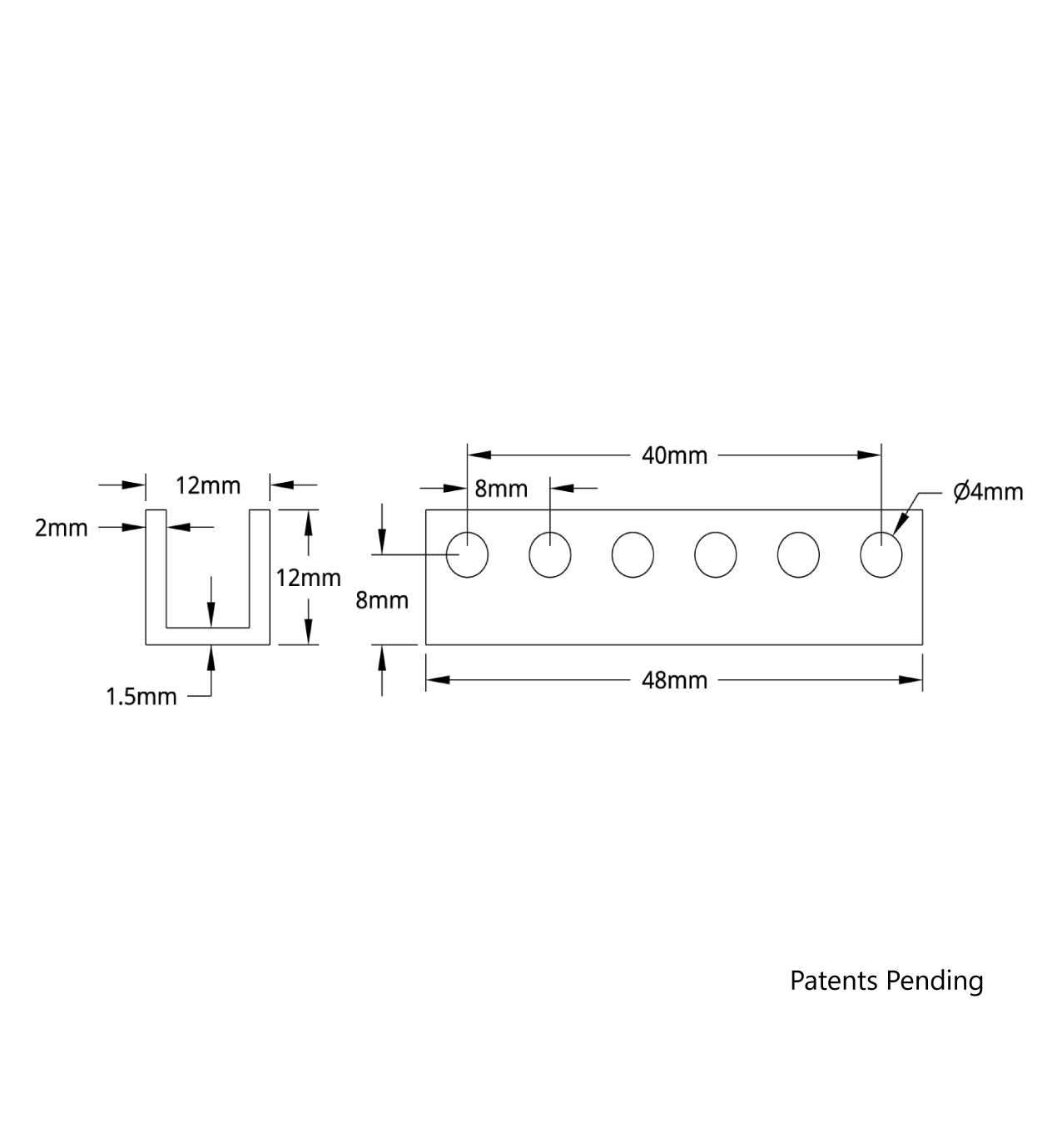 1101 Series U-Beam (6 Hole, 48mm Length)