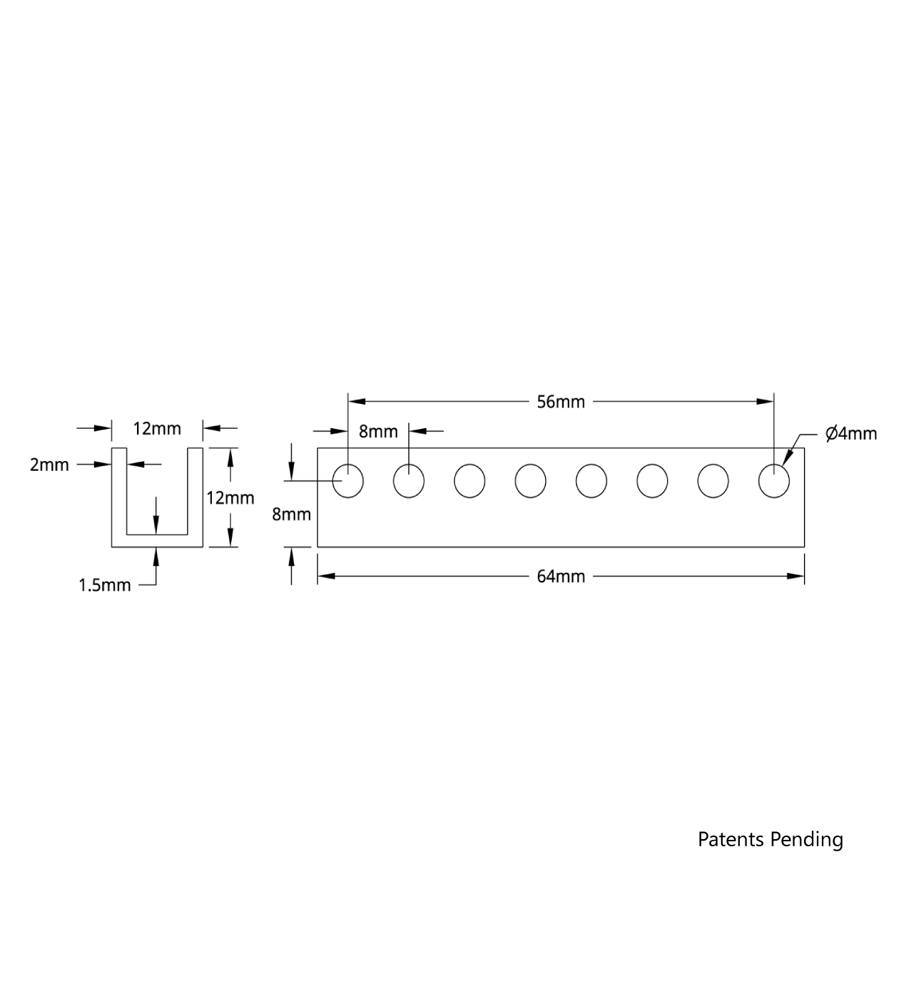 1101 Series U-Beam (8 Hole, 64mm Length)