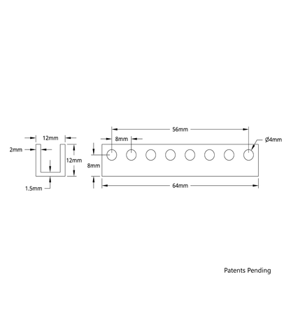 1101 Series U-Beam (8 Hole, 64mm Length)