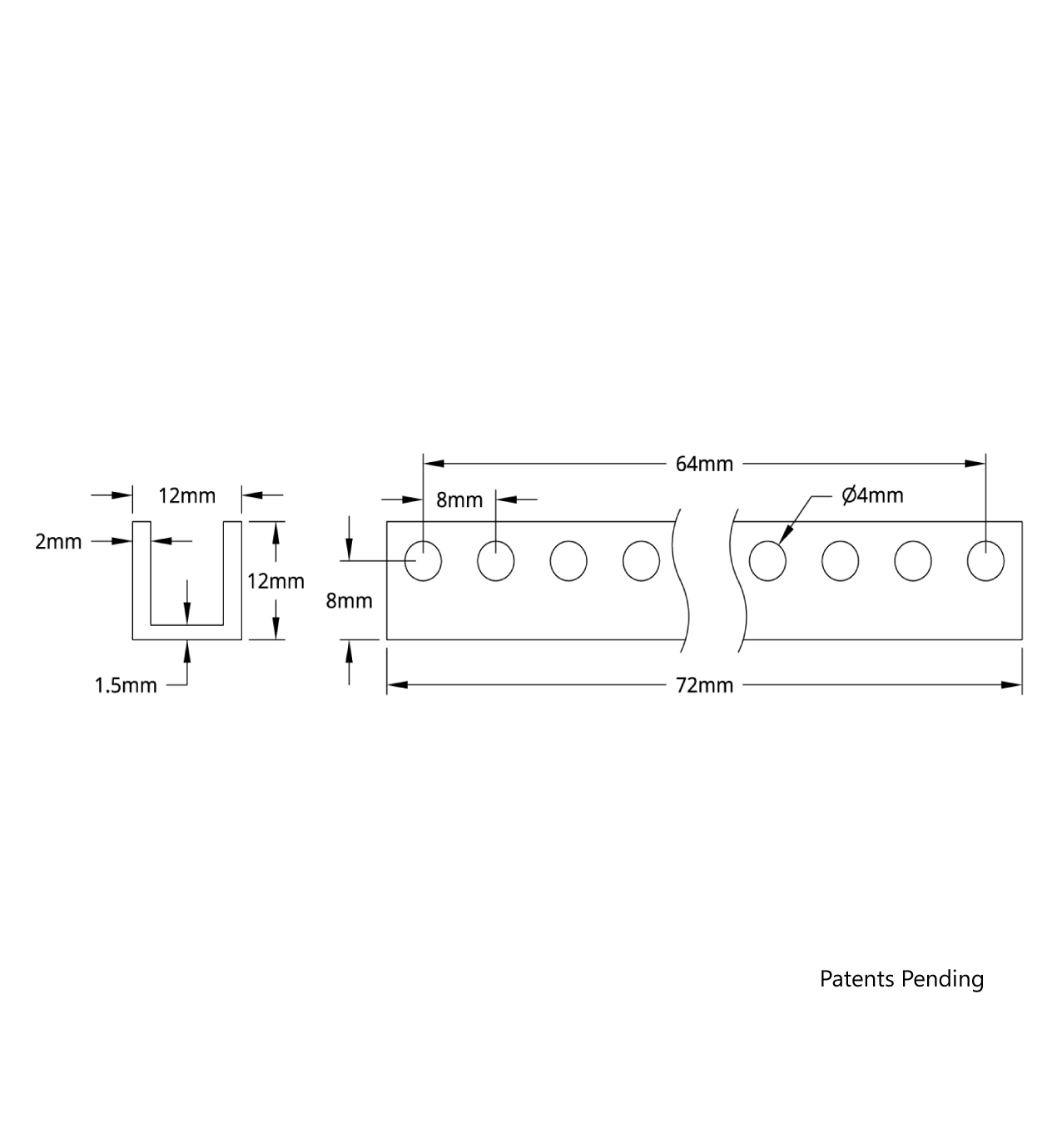 1101 Series U-Beam (9 Hole, 72mm Length)