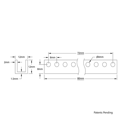 1101 Series U-Beam (10 Hole, 80mm Length)