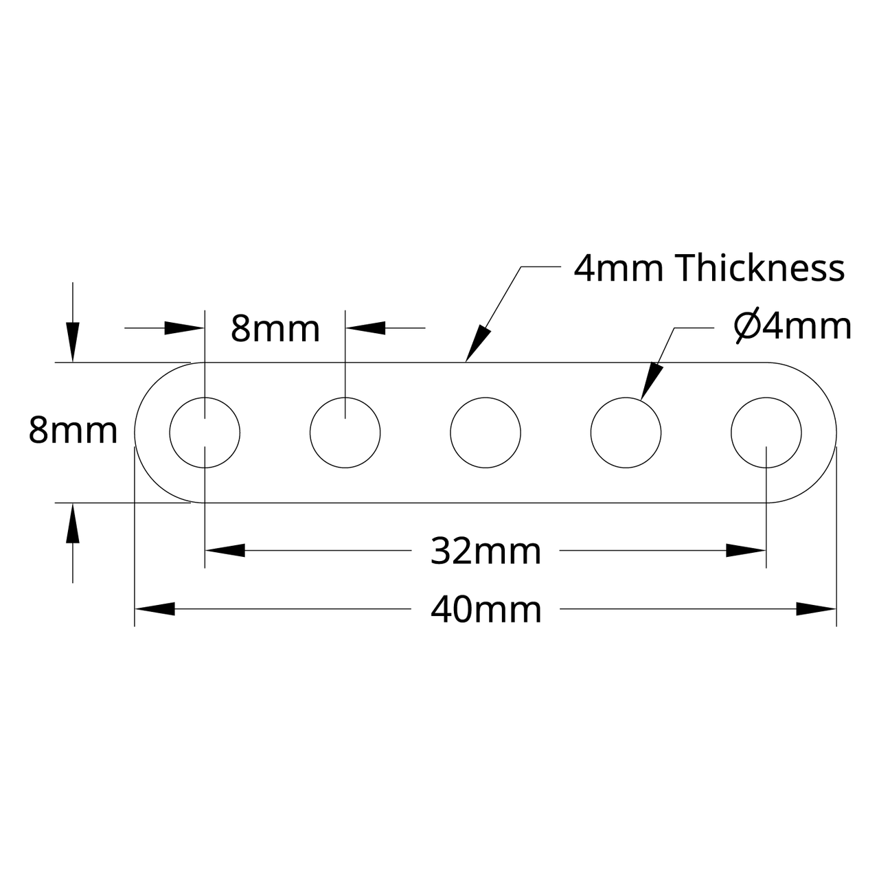 1102 Series Flat Beam (5 Hole, 40mm Length) - 2 Pack