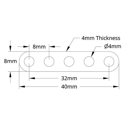 1102 Series Flat Beam (5 Hole, 40mm Length) - 2 Pack