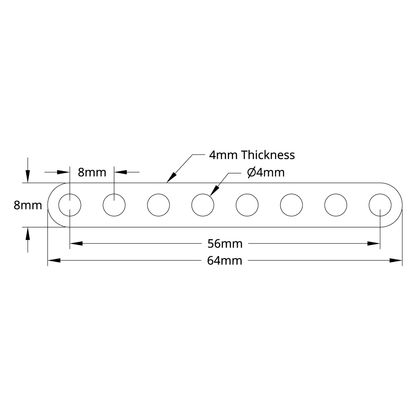 1102 Series Flat Beam (8 Hole, 64mm Length) - 2 Pack