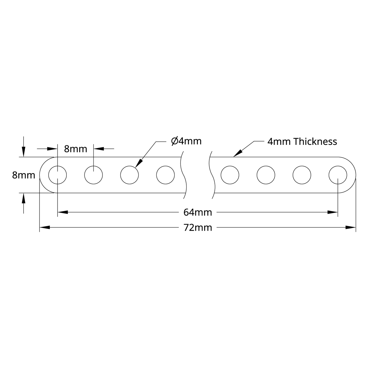 1102 Series Flat Beam (9 Hole, 72mm Length) - 2 Pack