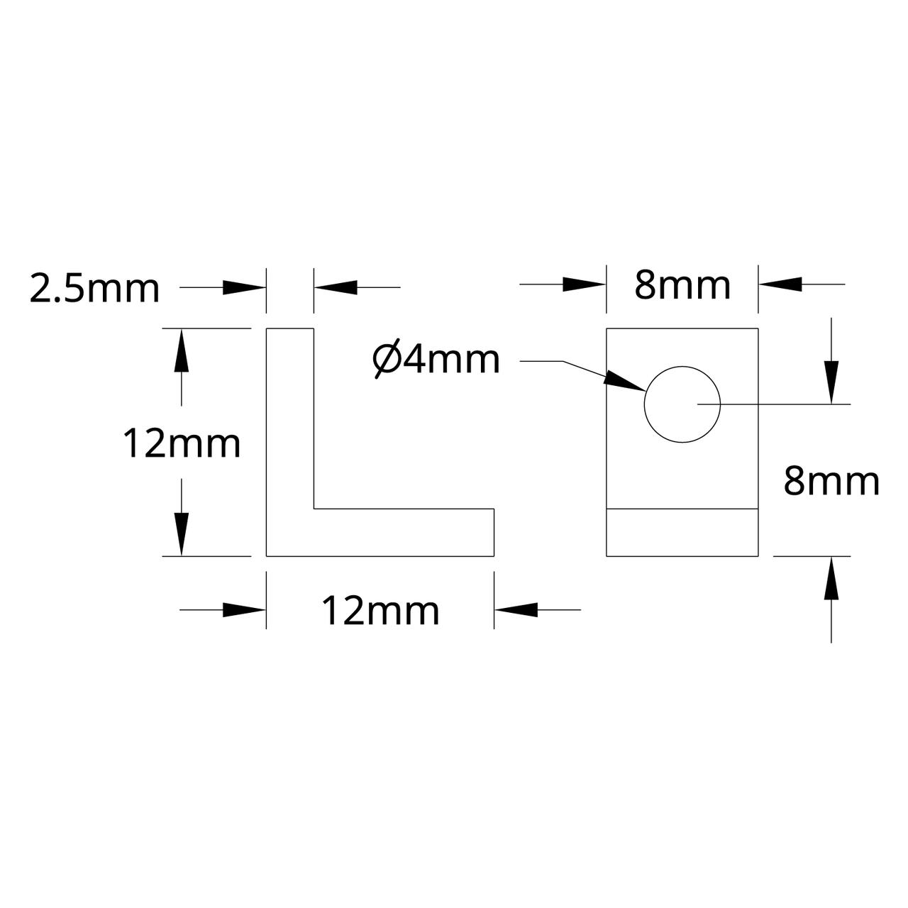 1103 Series L-Beam (1 Hole, 8mm Length) - 2 Pack