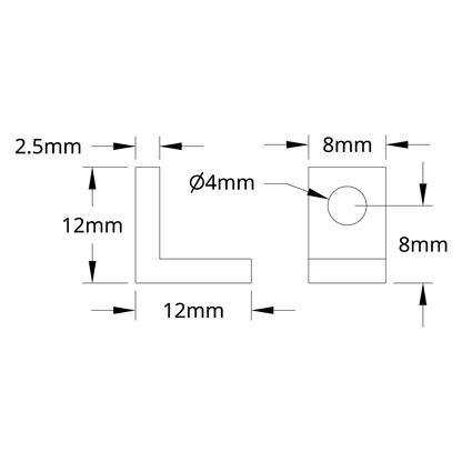 1103 Series L-Beam (1 Hole, 8mm Length) - 2 Pack