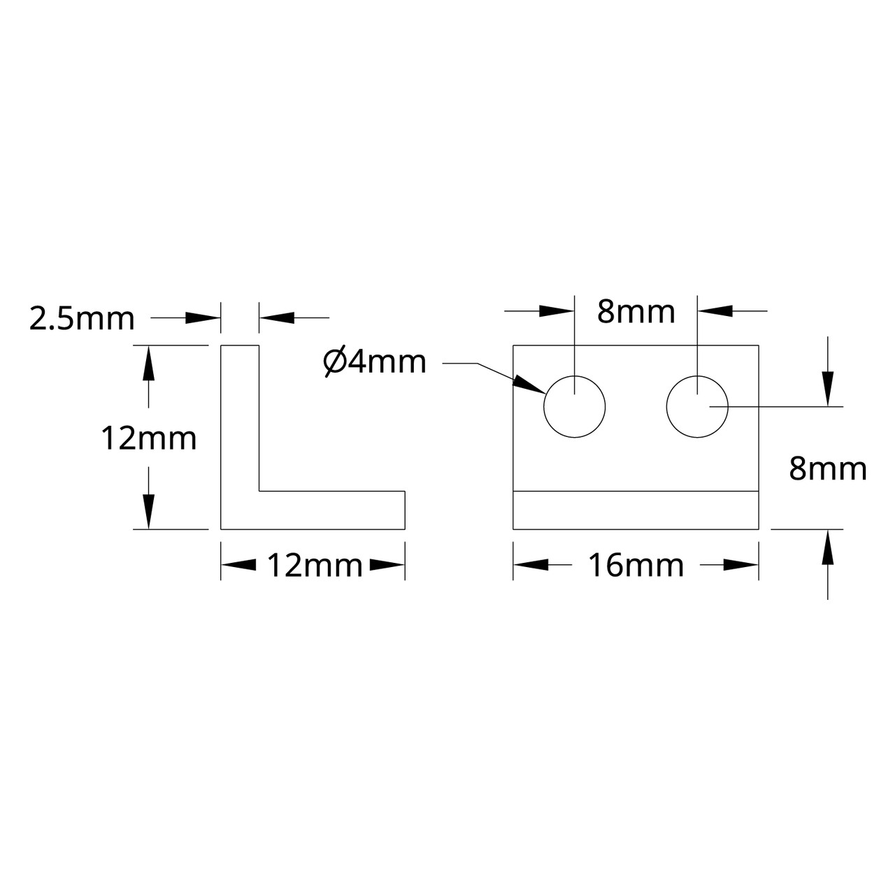 1103 Series L-Beam (2 Hole, 16mm Length) - 2 Pack