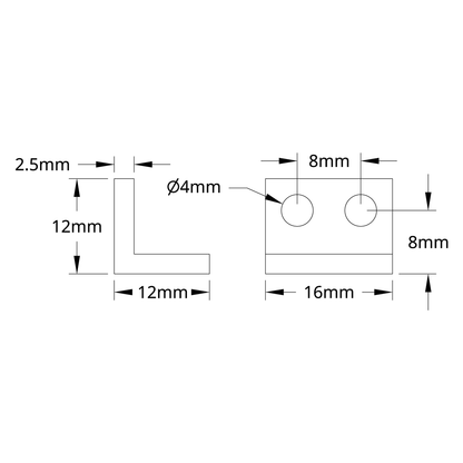 1103 Series L-Beam (2 Hole, 16mm Length) - 2 Pack