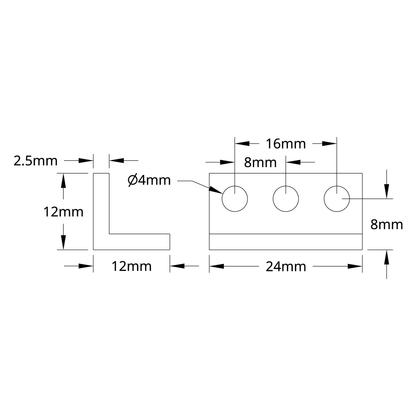 1103 Series L-Beam (3 Hole, 24mm Length) - 2 Pack