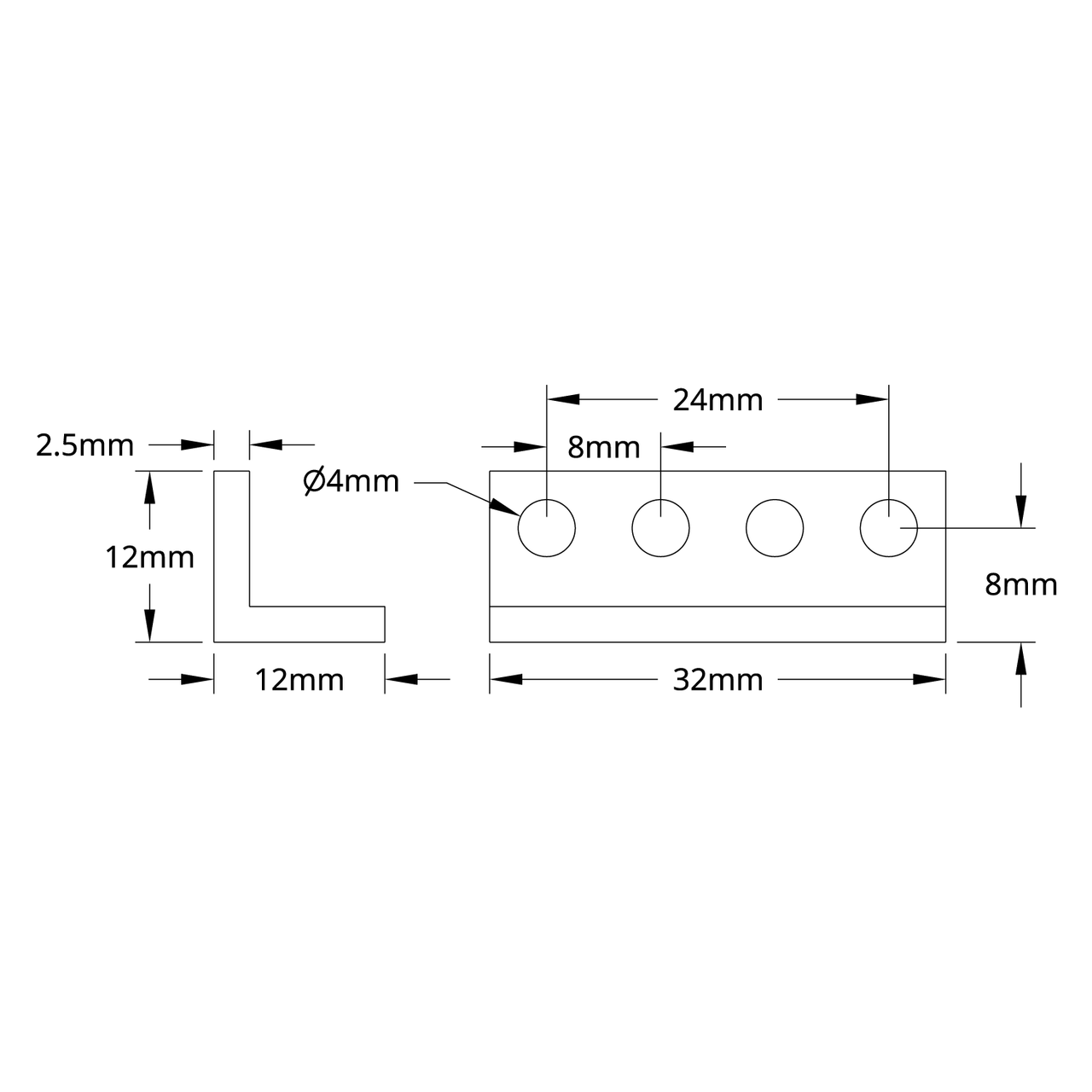 1103 Series L-Beam (4 Hole, 32mm Length) - 2 Pack