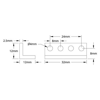 1103 Series L-Beam (4 Hole, 32mm Length) - 2 Pack