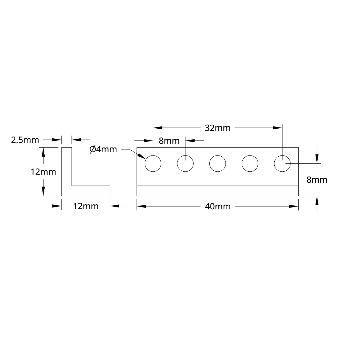 1103 Series L-Beam (5 Hole, 40mm Length) - 2 Pack