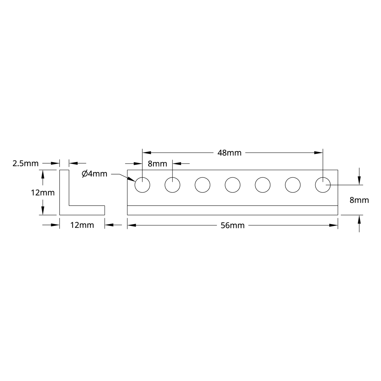 1103 Series L-Beam (7 Hole, 56mm Length) - 2 Pack