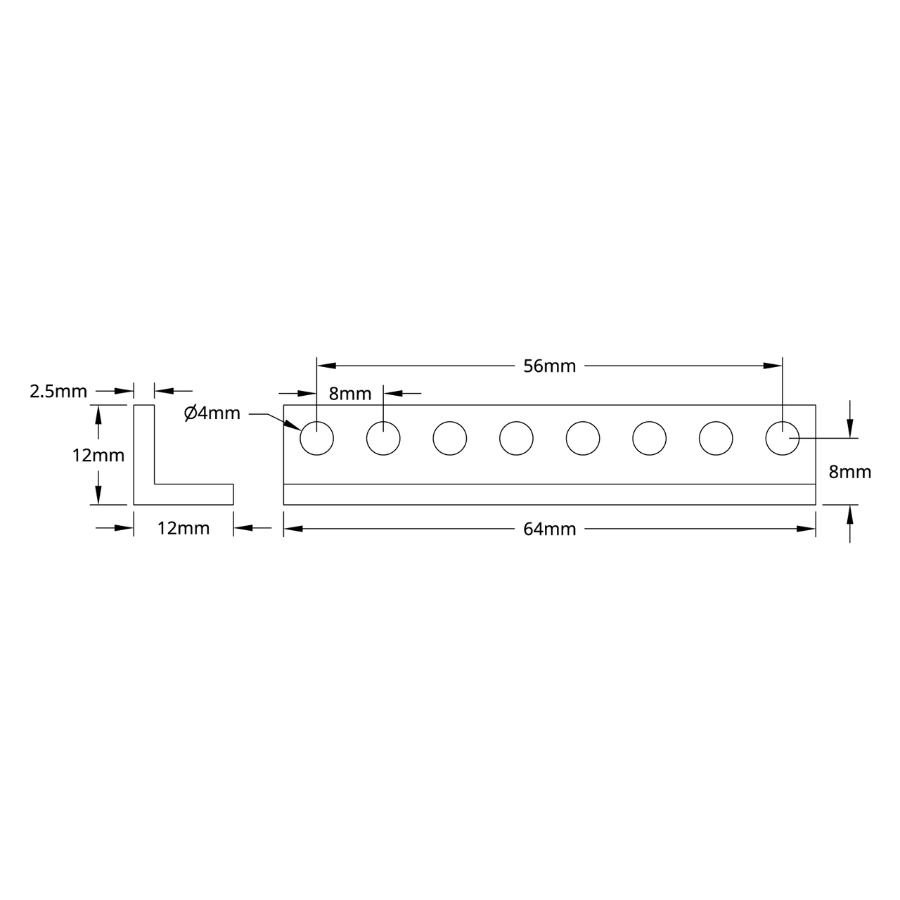 1103 Series L-Beam (8 Hole, 64mm Length) - 2 Pack