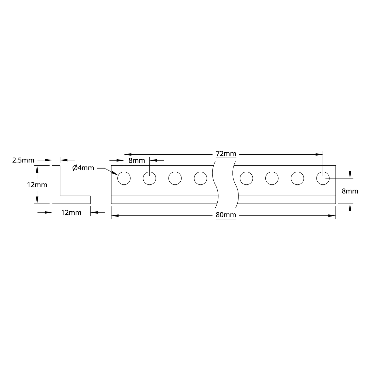 1103 Series L-Beam (10 Hole, 80mm Length) - 2 Pack