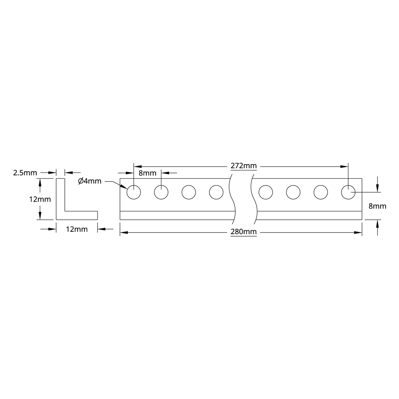 1103 Series L-Beam (35 Hole, 280mm Length) - 2 Pack