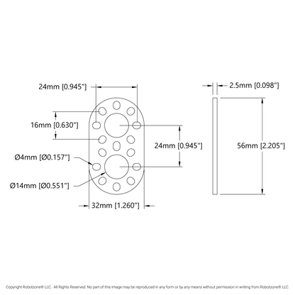 1105 Series Round-End Pattern Plate (2 Hole, 56mm Length)