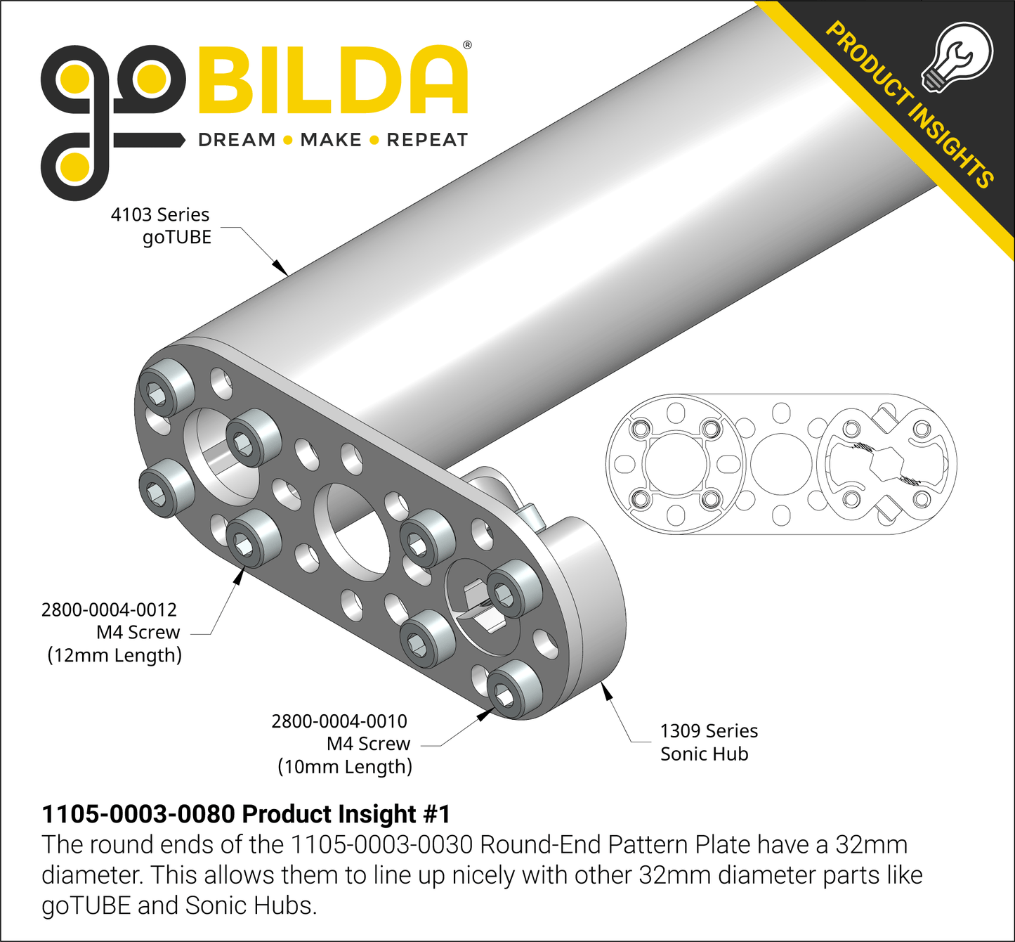 1105 Series Round-End Pattern Plate (3 Hole, 80mm Length)