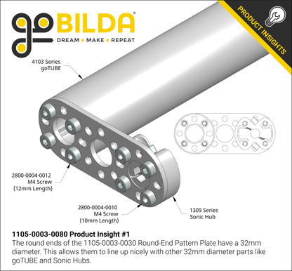 1105 Series Round-End Pattern Plate (3 Hole, 80mm Length)