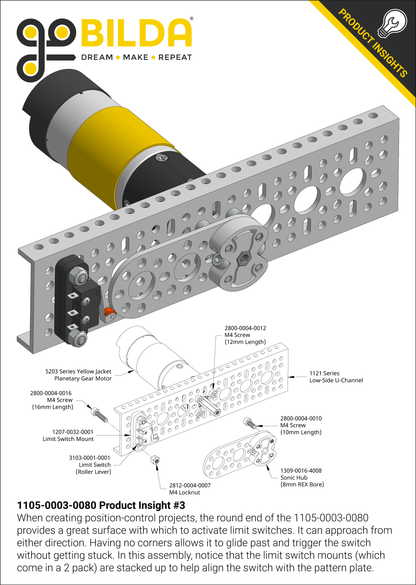 1105 Series Round-End Pattern Plate (3 Hole, 80mm Length)