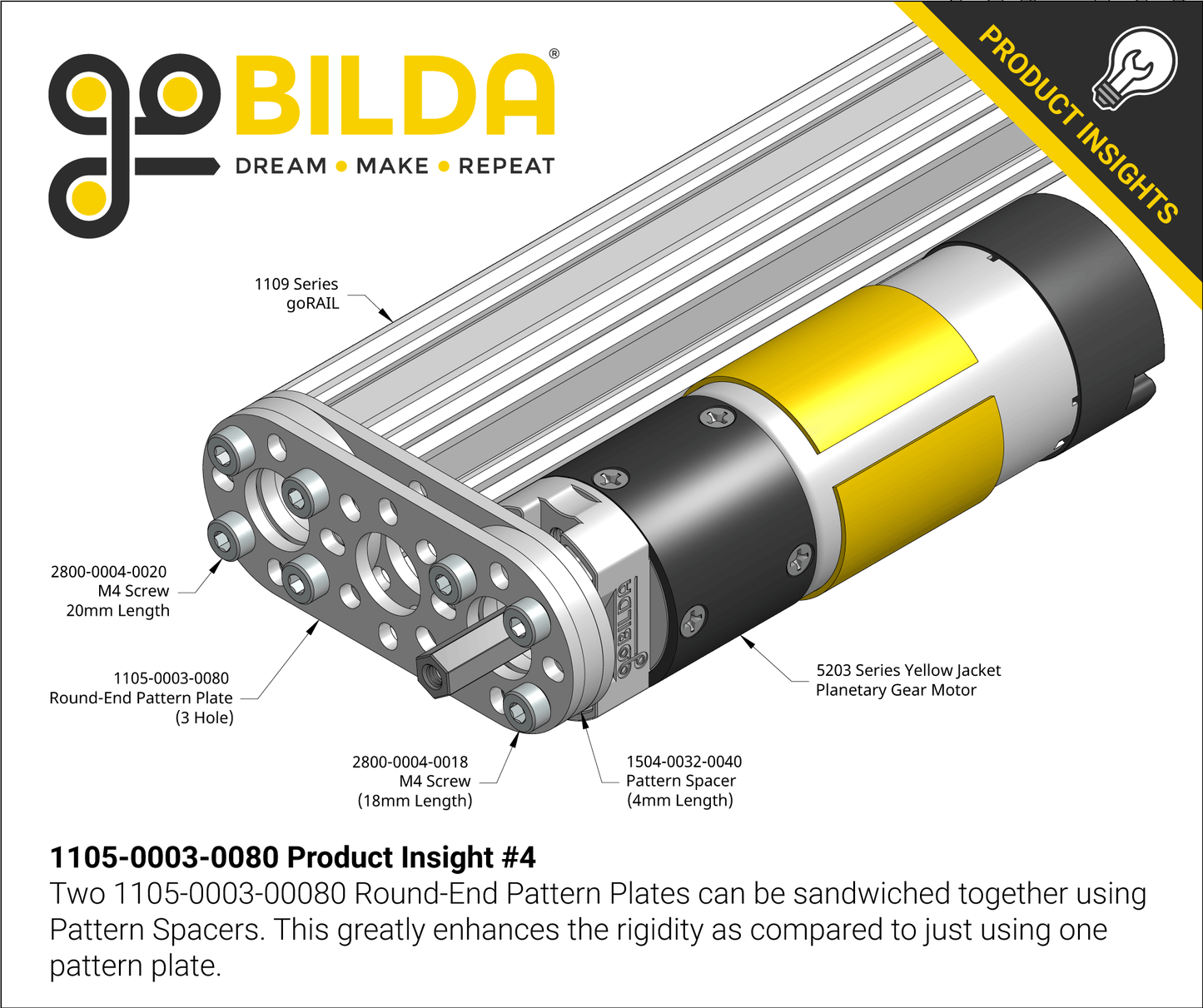 1105 Series Round-End Pattern Plate (3 Hole, 80mm Length)