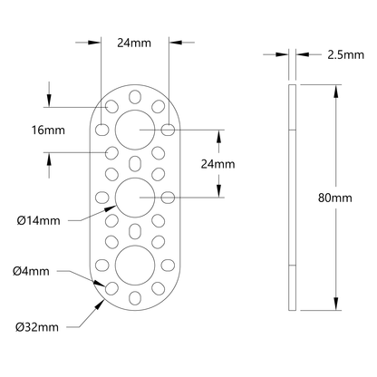 1105 Series Round-End Pattern Plate (3 Hole, 80mm Length)