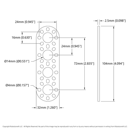 1105 Series Round-End Pattern Plate (4 Hole, 104mm Length)