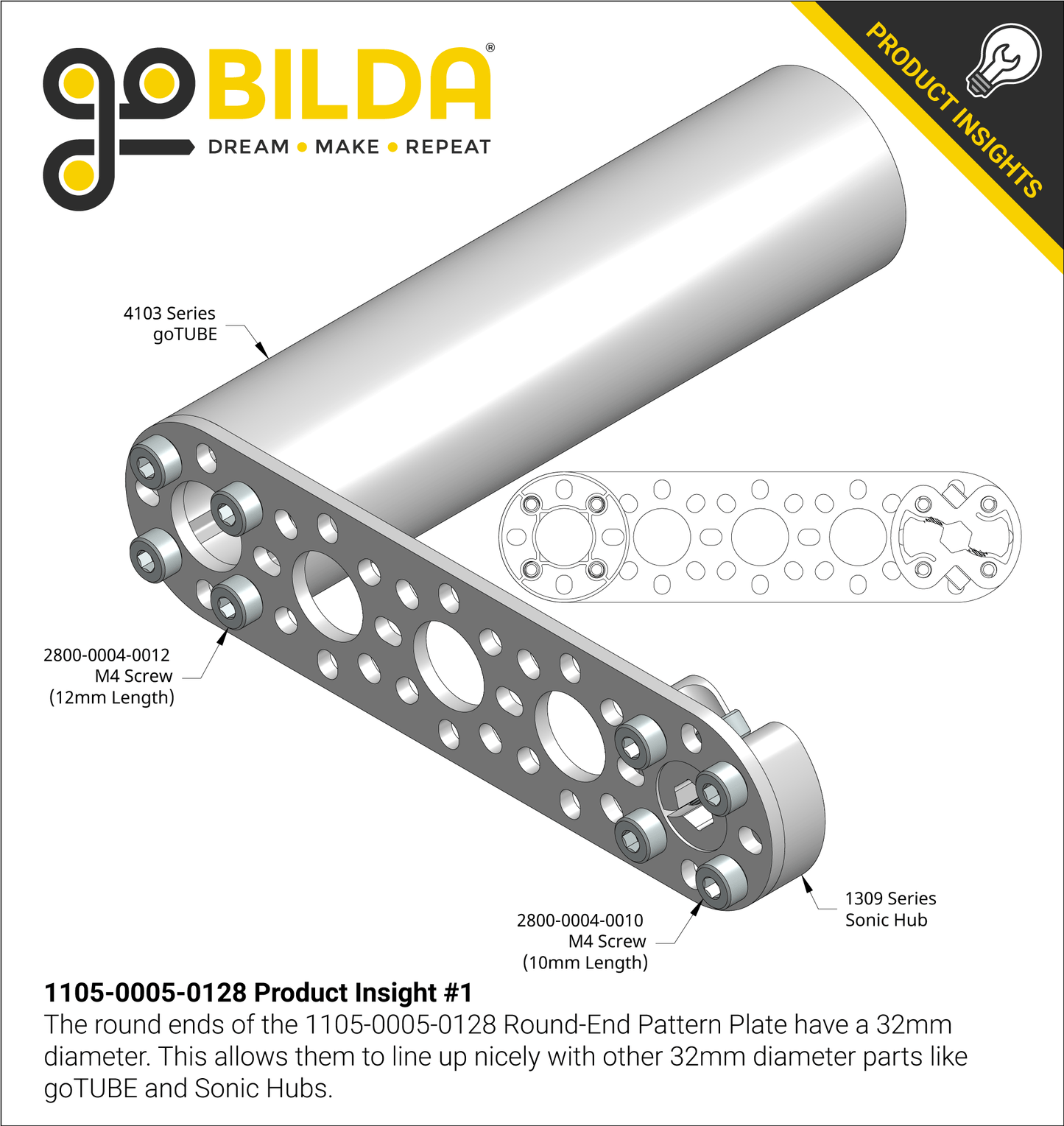 1105 Series Round-End Pattern Plate (5 Hole, 128mm Length)