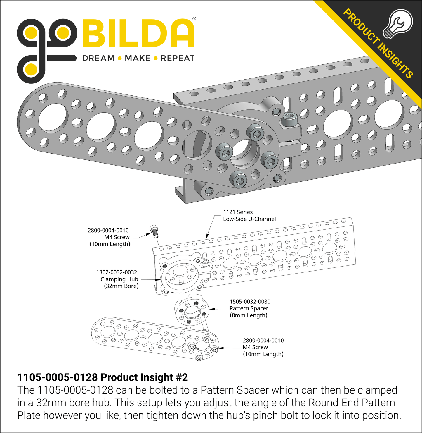 1105 Series Round-End Pattern Plate (5 Hole, 128mm Length)