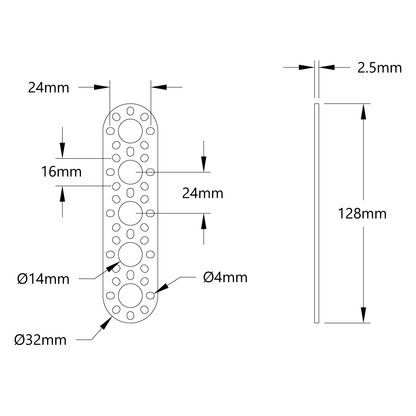 1105 Series Round-End Pattern Plate (5 Hole, 128mm Length)