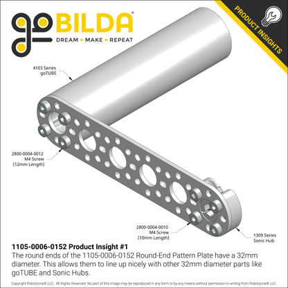 1105 Series Round-End Pattern Plate (6 Hole, 152mm Length)