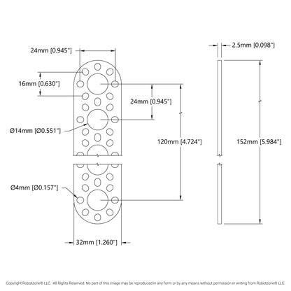 1105 Series Round-End Pattern Plate (6 Hole, 152mm Length)