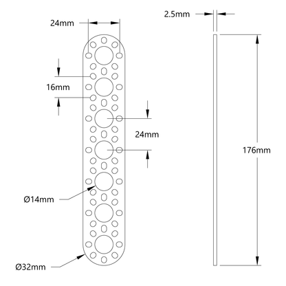 1105 Series Round-End Pattern Plate (7 Hole, 176mm Length)