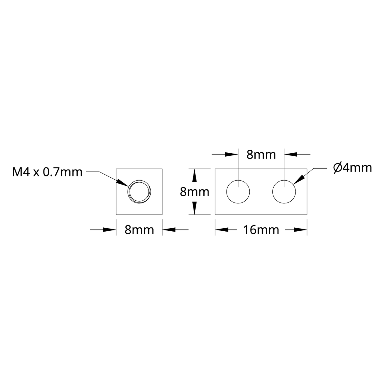 1106 Series Square Beam (2 Hole, 16mm Length)