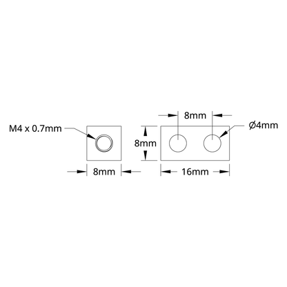 1106 Series Square Beam (2 Hole, 16mm Length)